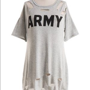 Oversized Heather Gray Distressed Army Top 3x👽